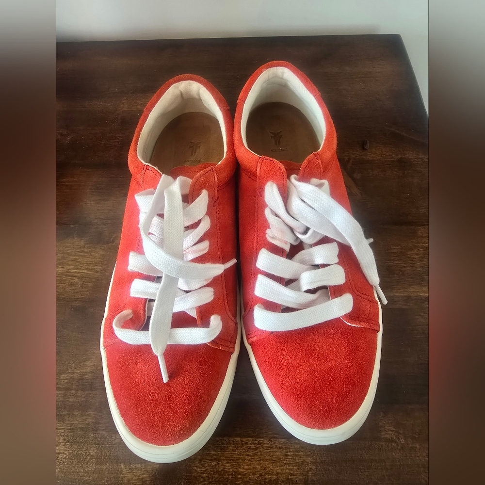 Orange Suede Leather Sneakers - Picture 1 of 6